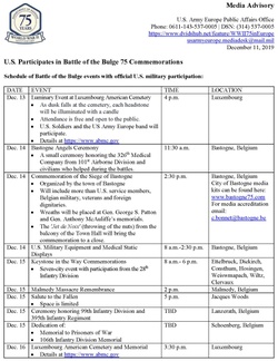 Schedule of Battle of the Bulge events with official U.S. military participation