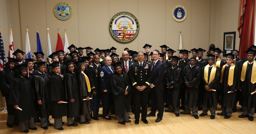 Cadets from Class 53 District of Columbia National Guard Capital Guardian Youth ChalleNGe Academy celebrate their graduation