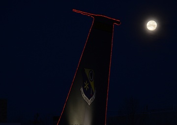 KC-135 tail decorated for Christmas