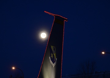 KC-135 tail decorated for Christmas