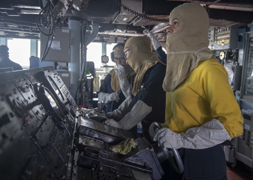 USS McCampbell Conducts Quarters Drill