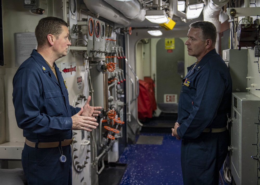 USS Normandy Command Master Chief Speaks With HSTCSG Chaplain