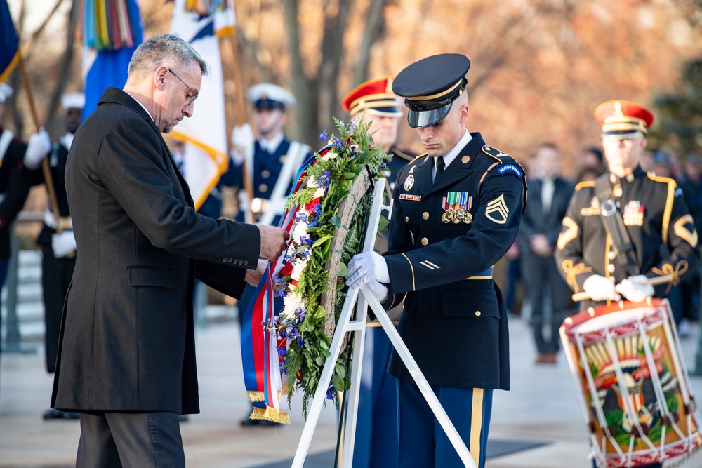 Minister of Defense of the Czech Republic Lubomir Metnar Participates in an Armed Forces Full Honors Wreath-Laying Ceremony at the Tomb of the Unknown Soldier