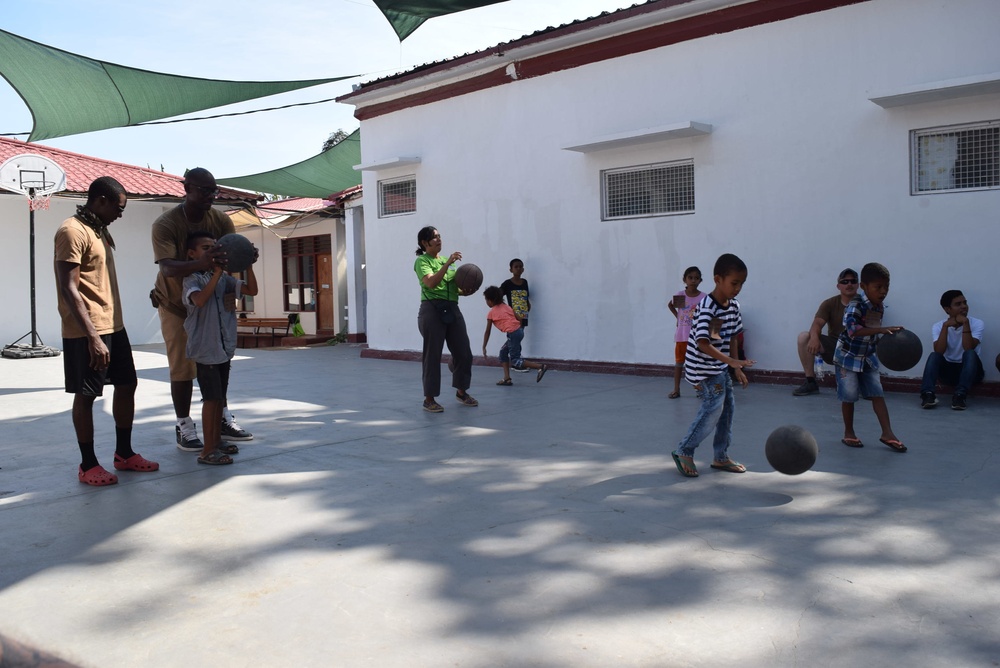 U.S. Navy Seabees deployed with NMCB-5’s Detail Timor-Leste volunteer at a local orphanage