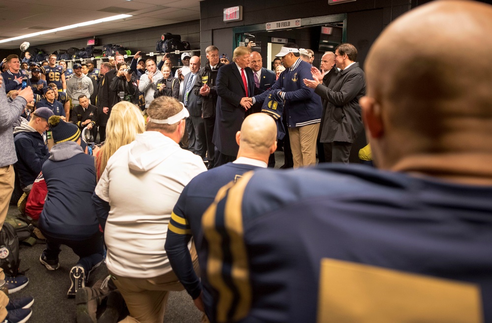 Army Navy 2019: President Trump Meets USNA Football Team