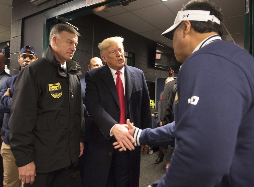 Army Navy 2019: President Trump Meets USNA Football Team
