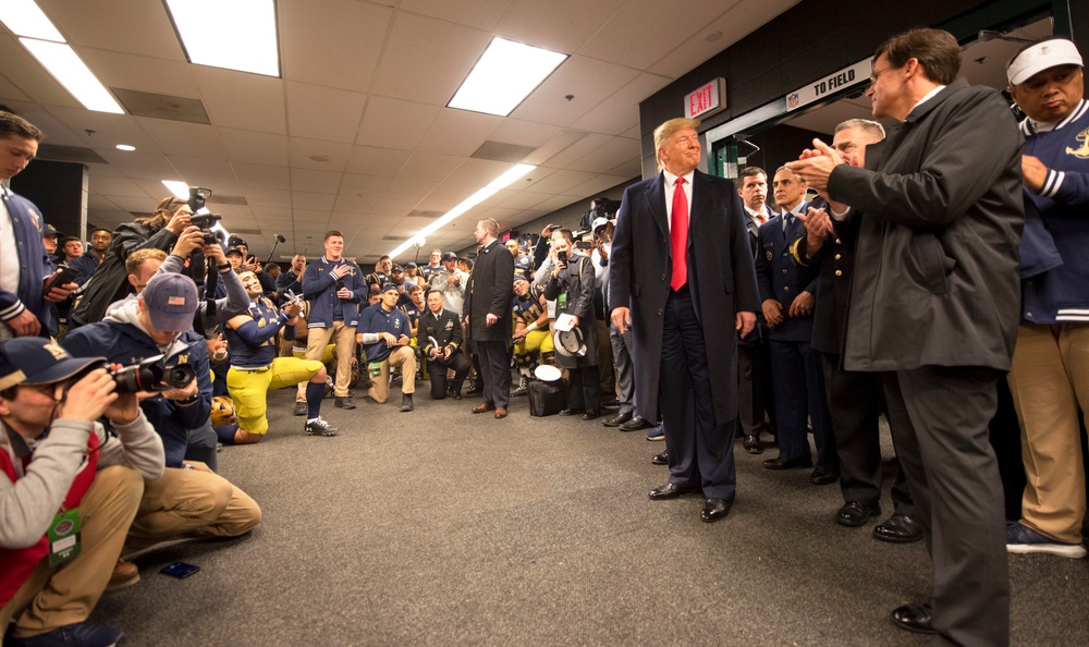 Army Navy 2019: President Trump Meets USNA Football Team