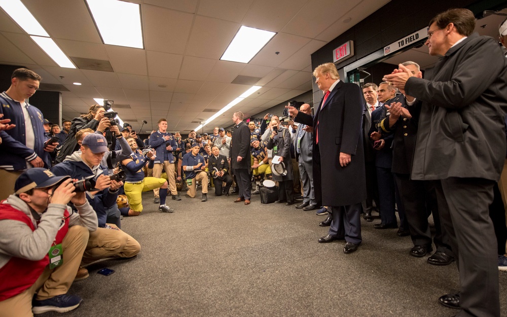 Army Navy 2019: President Trump Meets USNA Football Team
