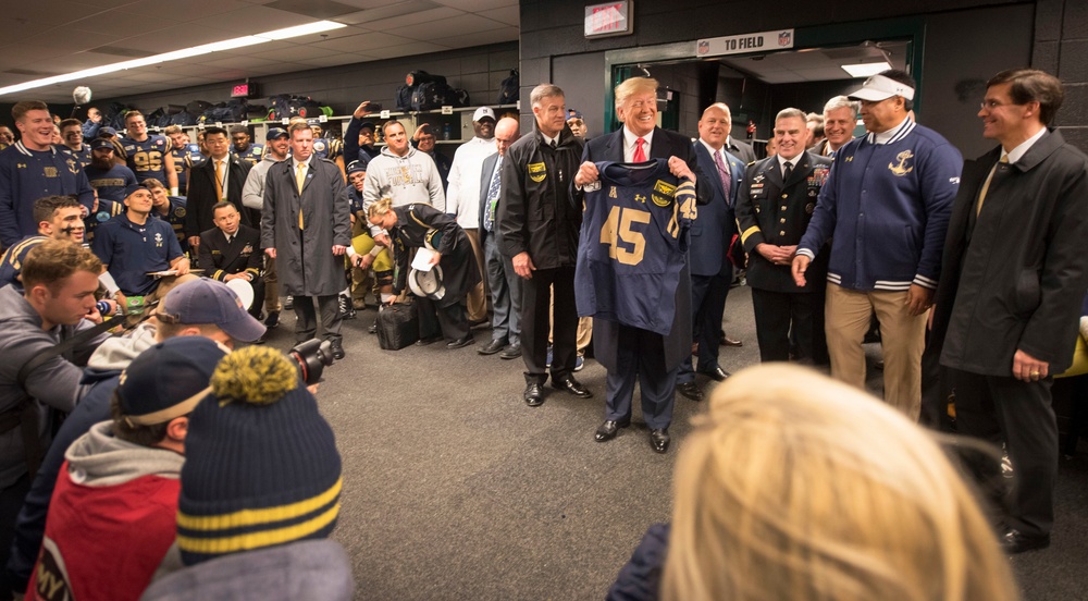 Army Navy 2019: President Trump Meets USNA Football Team