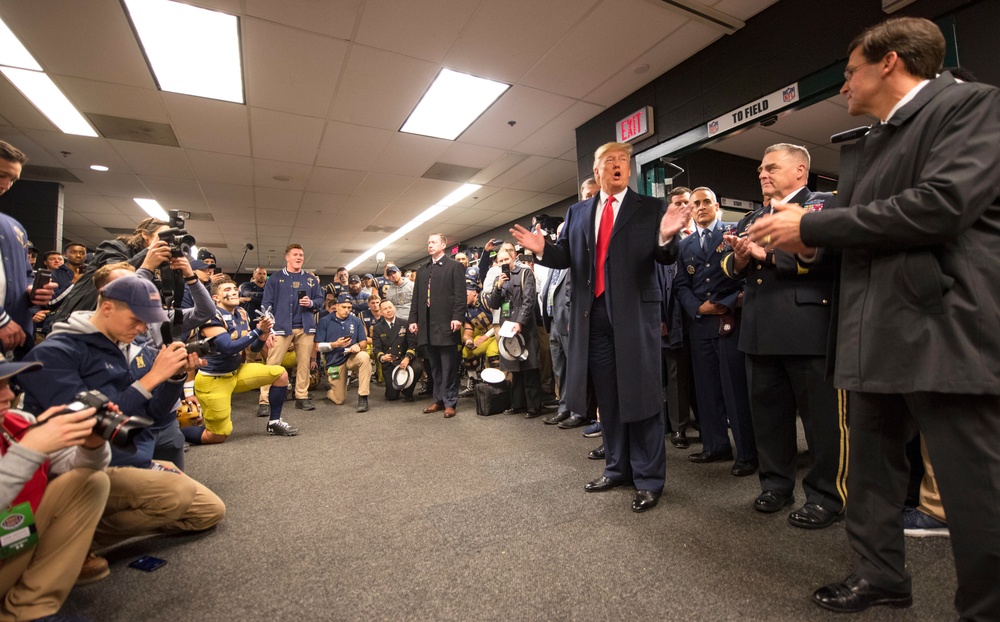 Army Navy 2019: President Trump Meets USNA Football Team