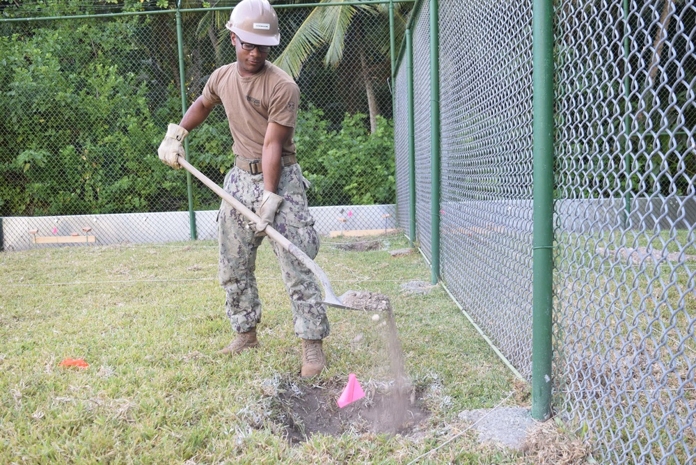 U.S. Navy Seabees from NMCB 5’s Detail Diego Garcia start construction on a military working dog facility