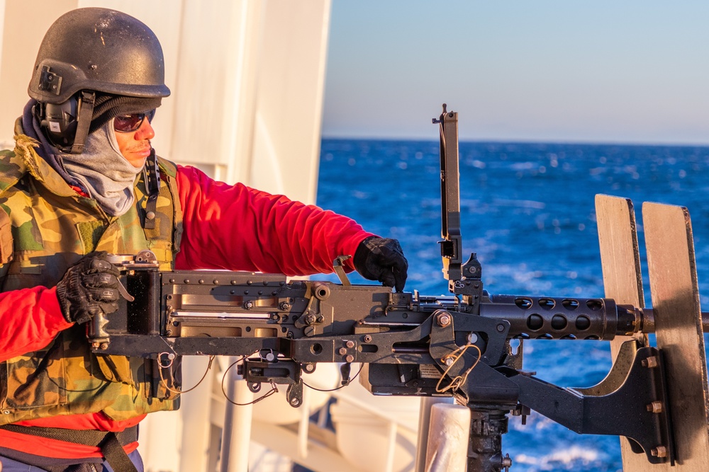 Coast Guard Petty Officer conducts gunnery exercise