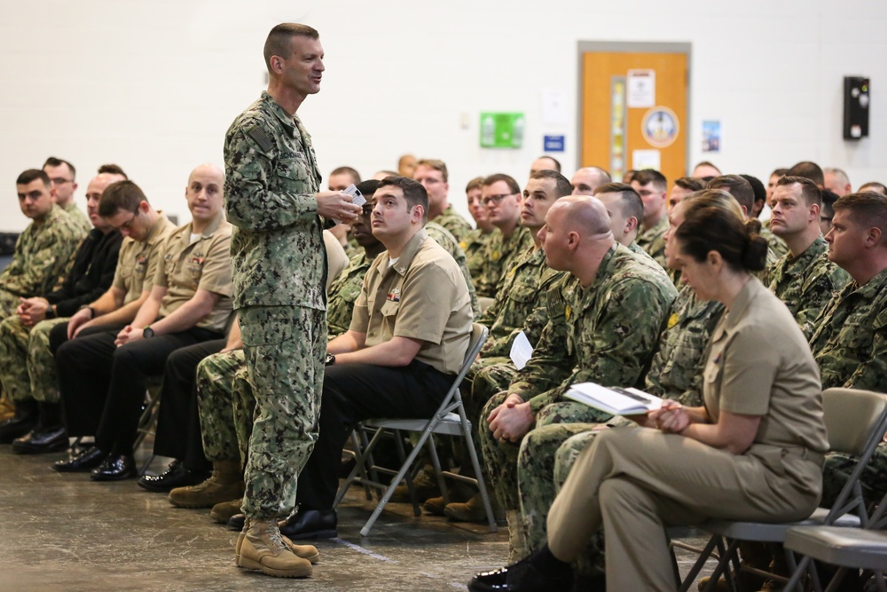 Rear Adm. John Schommer Speaks to Sailors at NOSC Nashville.