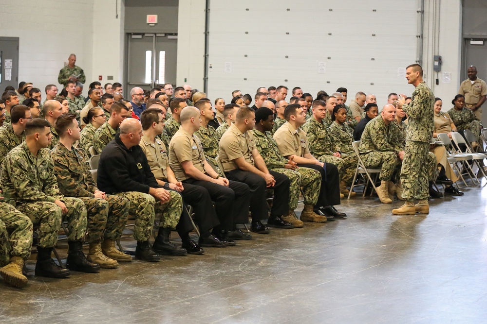 Rear Adm. John Schommer Speaks to Sailors at NOSC Nashville.