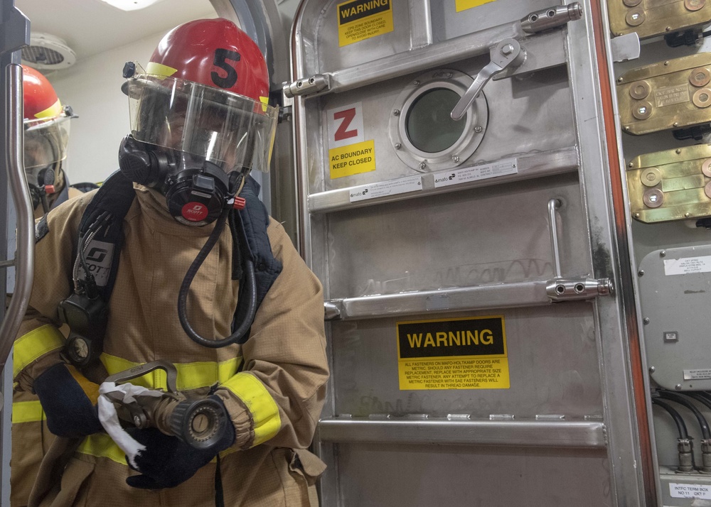 USS McCampbell Conducts Firefighting Drill