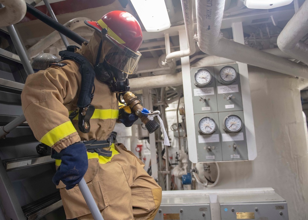 USS McCampbell Conducts Firefighting Drill