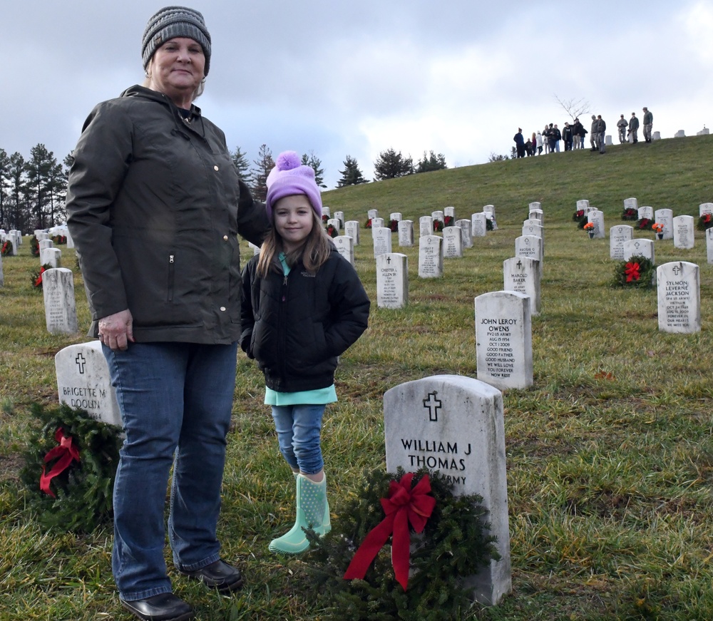 Volunteers honor military veterans with wreaths at Fort Knox Main Post Cemetery, Kentucky Veterans Cemetery – Central