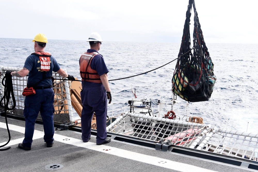 Coast Guard Cutter Bertholf crews interdict a suspected drug-smuggling vessel in the Eastern Pacific Ocean