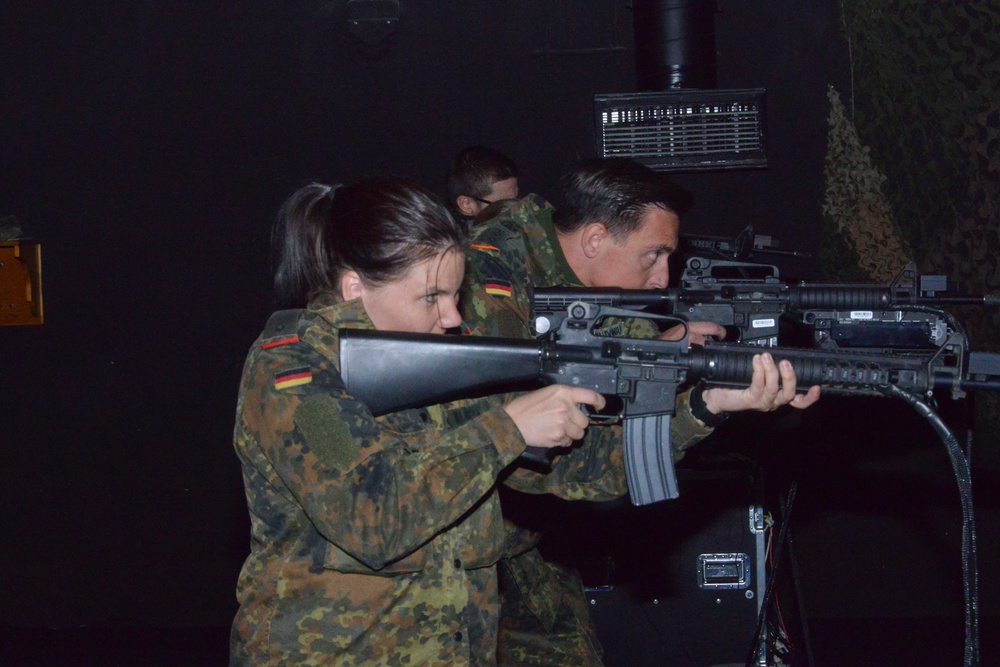 Bundeswehr soldiers train on the Engagement Skills Trainer II