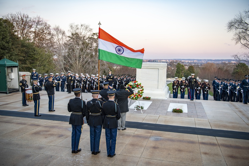 Defence Minister of India Rajnath Singh Participates in an Armed Forces Full Honors Wreath-Laying Ceremony at the Tomb of the Unknown Soldier