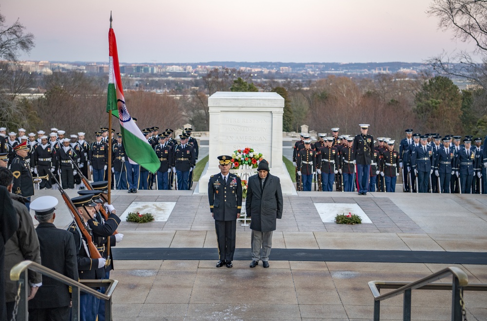 Defence Minister of India Rajnath Singh Participates in an Armed Forces Full Honors Wreath-Laying Ceremony at the Tomb of the Unknown Soldier