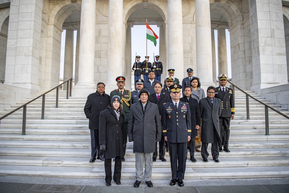 Defence Minister of India Rajnath Singh Participates in an Armed Forces Full Honors Wreath-Laying Ceremony at the Tomb of the Unknown Soldier