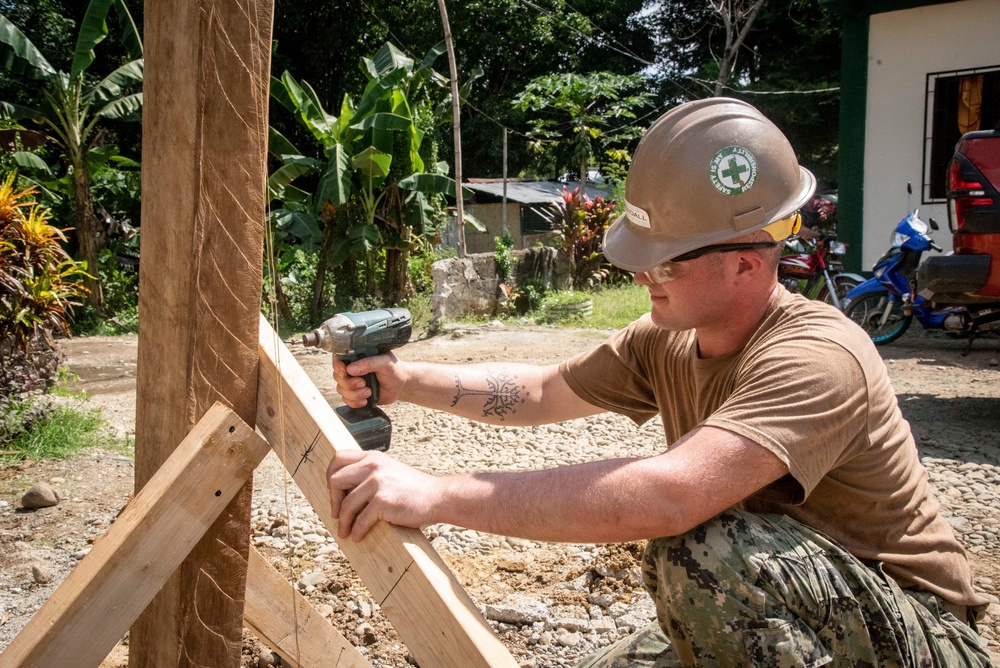 U.S. Navy Seabees deployed with NMCB-5’s Detail Palawan continue construction on Malatgao Elementary School