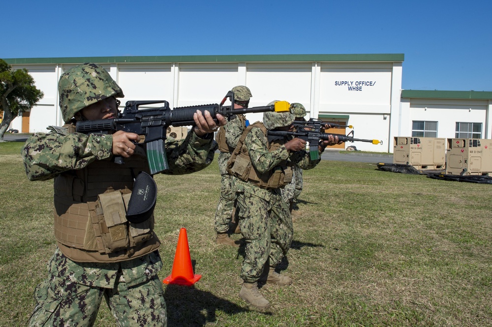 U.S. Navy Seabees with NMCB-5 conduct Seabee Warfare Training on board Camp Shields