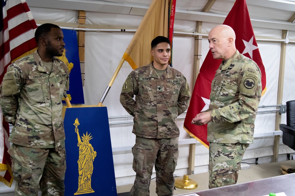 Lt. Gen. Charles D. Luckey presents Liberty Warriors with challenge coins