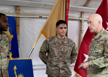 Lt. Gen. Charles D. Luckey presents Liberty Warriors with challenge coins