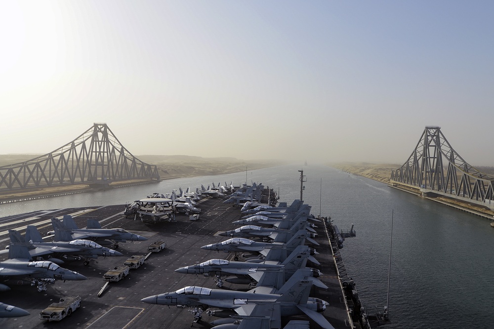 USS Harry S. Truman (CVN 75) transits the Suez Canal.