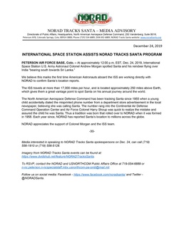 INTERNATIONAL SPACE STATION ASSISTS NORAD TRACKS SANTA PROGRAM