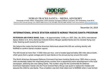 INTERNATIONAL SPACE STATION ASSISTS NORAD TRACKS SANTA PROGRAM