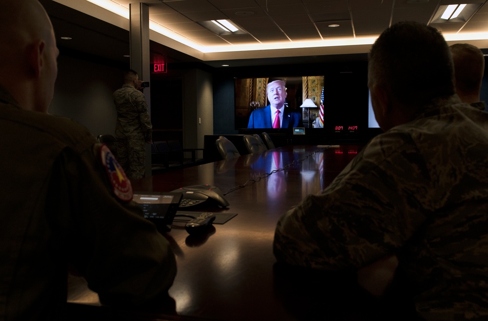 President Trump addresses Whiteman AFB Airmen on Christmas Eve