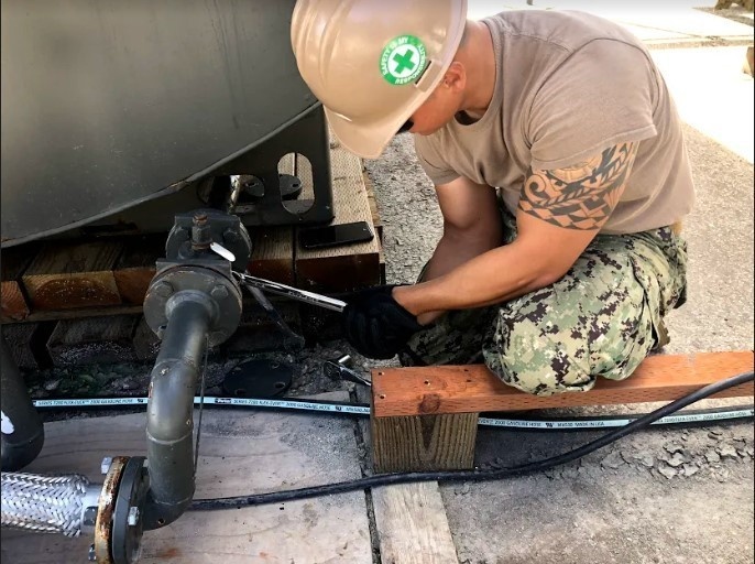 Seabees deployed with NMCB-5’s Detail Guam work on the Asphalt Batch Plant in Santa Rita, Guam