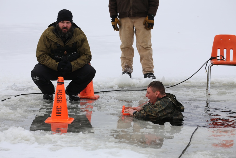 Cold-Weather Operations Course students participate in cold-water immersion training