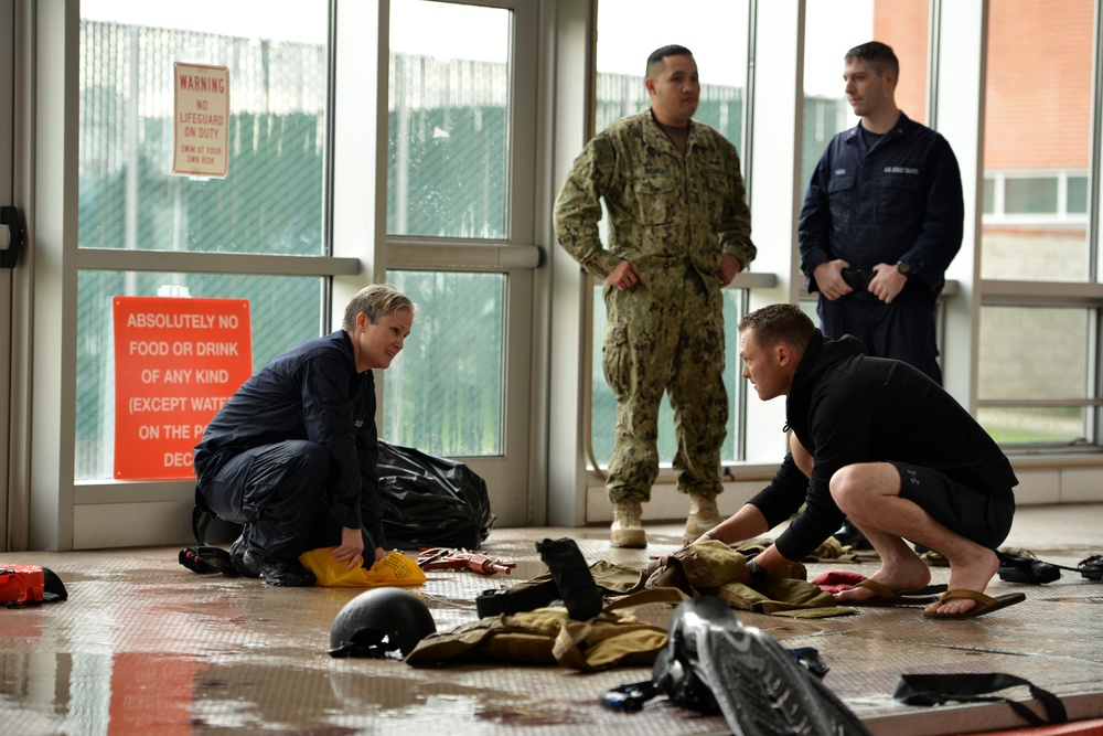 Coast Guard Port Security Unit 312 servicemembers conduct water survival training