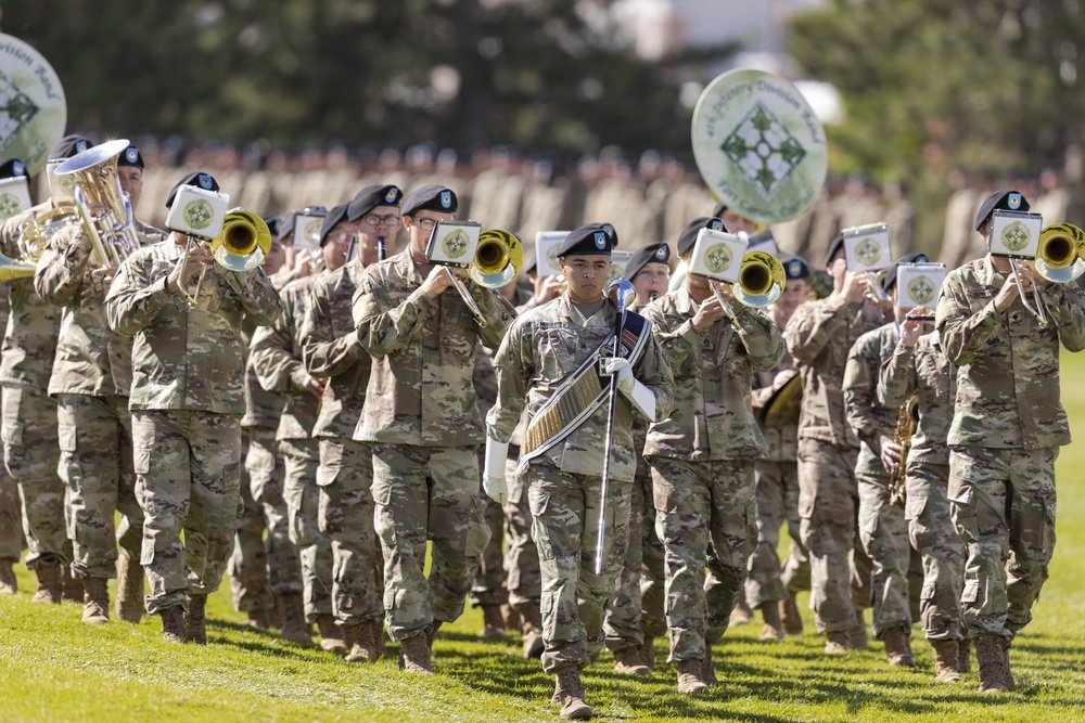 4th Infantry Division Band marches on Founders Field during 4ID Change of Command