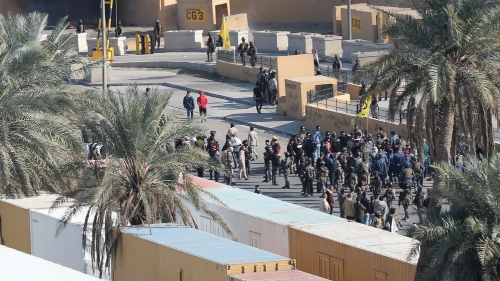 Assailants and attackers storm the U.S. Embassy Compound in Baghdad