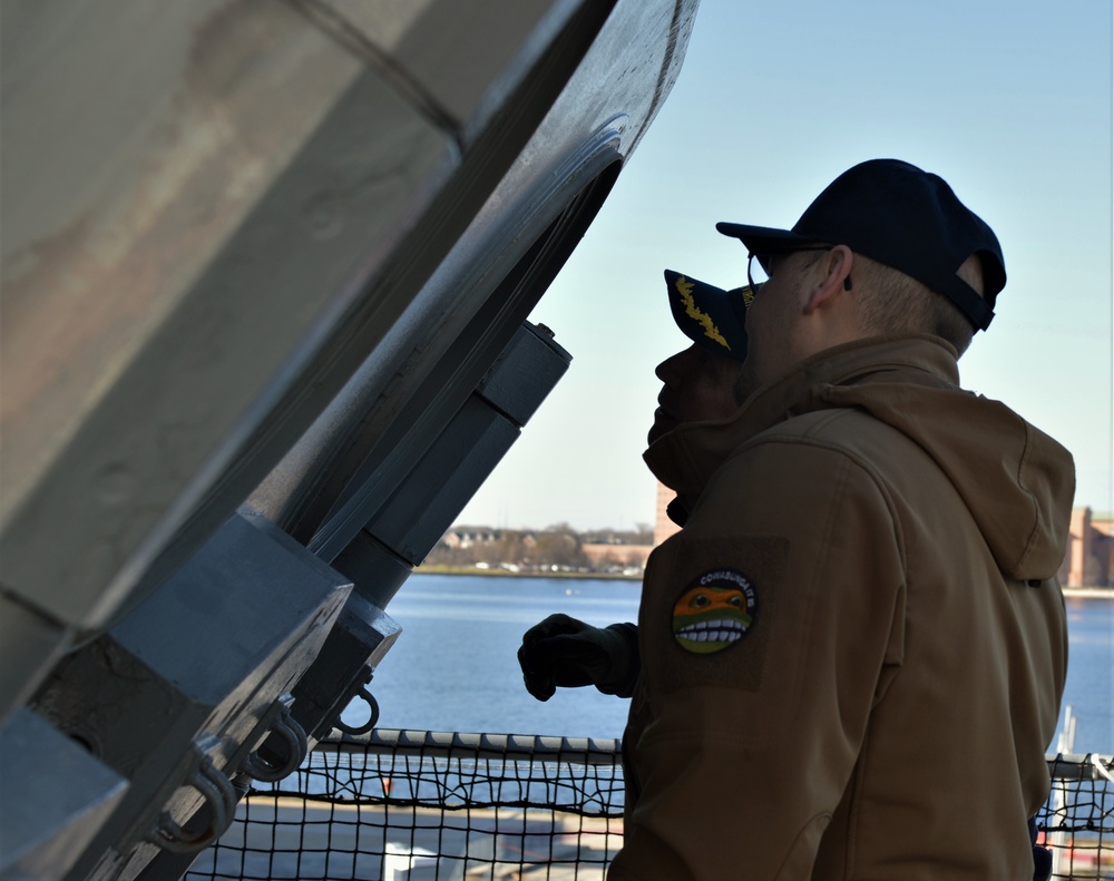 Inspecting an open Armored Box Launcher aboard the Battleship Wisconsin