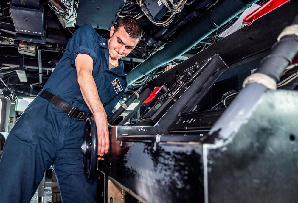 Electronics Technicians Aboard USS Milius (DDG 69) Replace the Ship’s Helm