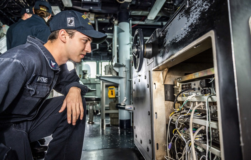 Electronics Technicians Aboard USS Milius (DDG 69) Replace the Ship’s Helm
