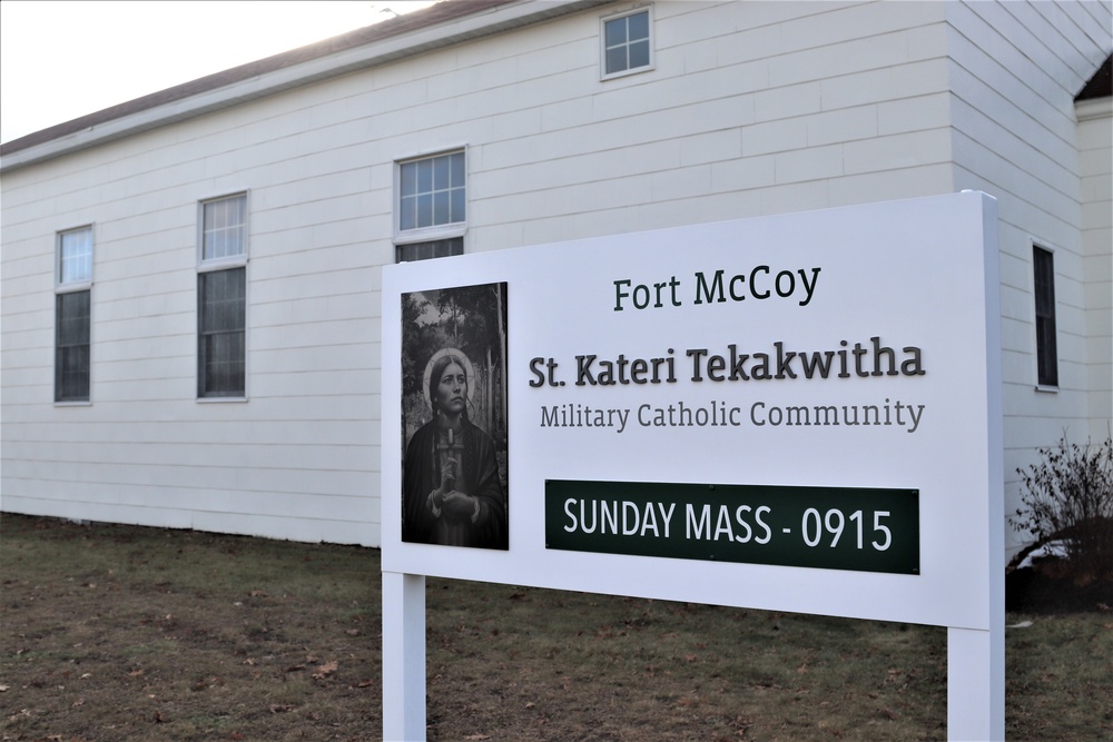 New sign in place for Fort McCoy's Saint Kateri Tekakwitha Military Catholic Community