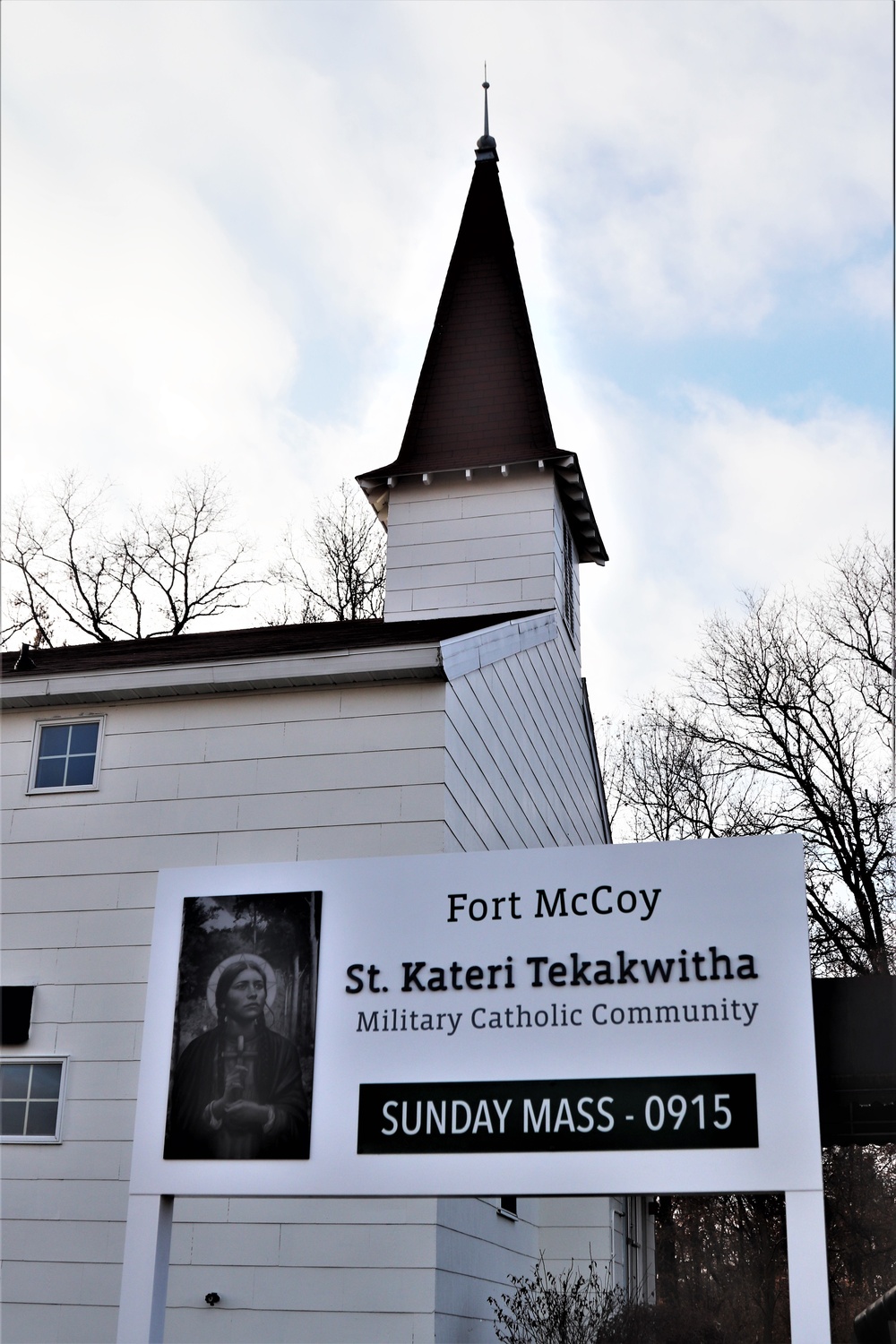 New sign in place for Fort McCoy's Saint Kateri Tekakwitha Military Catholic Community