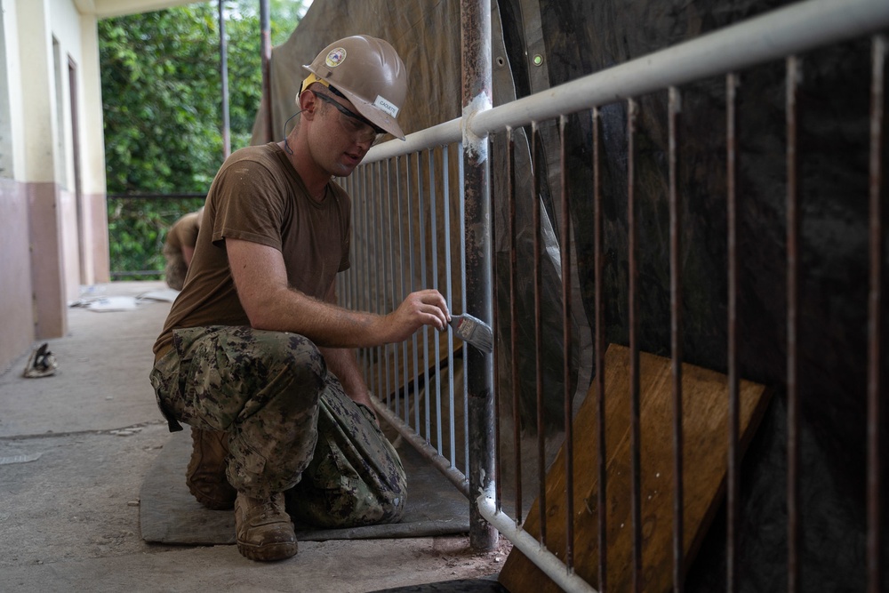 U.S. Navy Seabees deployed with NMCB-5’s Detail Pohnpei continue construction on Pehleng Elementary School