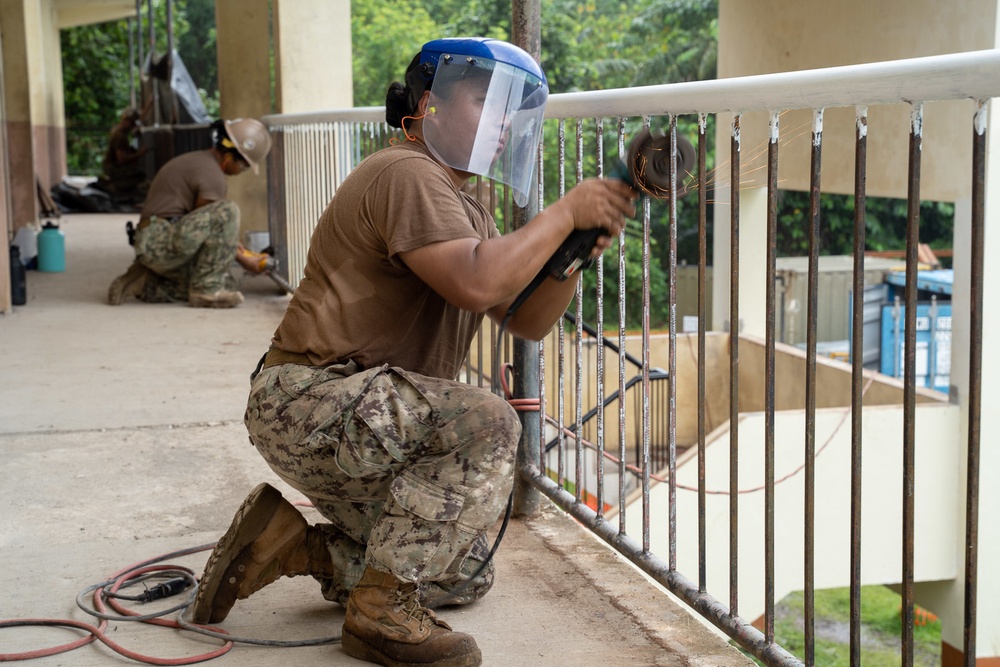 U.S. Navy Seabees deployed with NMCB-5’s Detail Pohnpei continue construction on Pehleng Elementary School