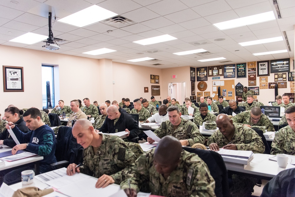 200106-N-TE695-1001 NEWPORT, R.I. (Jan. 6, 2020) – Navy Limited Duty Officer/Chief Warrant Officer Academy (LDO/CWO) class in-process in Newport