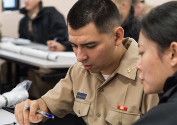 200106-N-TE695-1008 NEWPORT, R.I. (Jan. 6, 2020) -- Navy Officer Candidate School (OCS) practices manuever boards