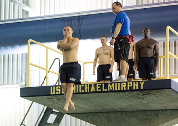 200107-N-TE695-1001 NEWPORT, R.I. (Jan. 7, 2020) -- Navy Officer Candidate School (OCS) take the third-class swimmer test