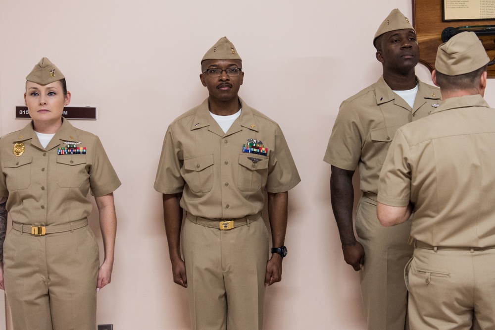 200108-N-TE695-1016 NEWPORT, R.I. (Jan. 8, 2020) -- Navy Limited Duty Officer/Chief Warrant Officer Academy conducts a uniform inspection